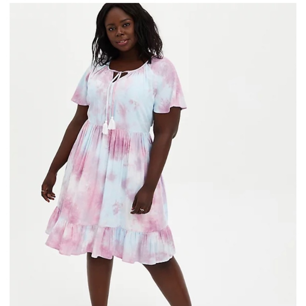 Torrid Size 1 Multi Tie Dye Crosshatch Tiered Babydoll Dress NWT